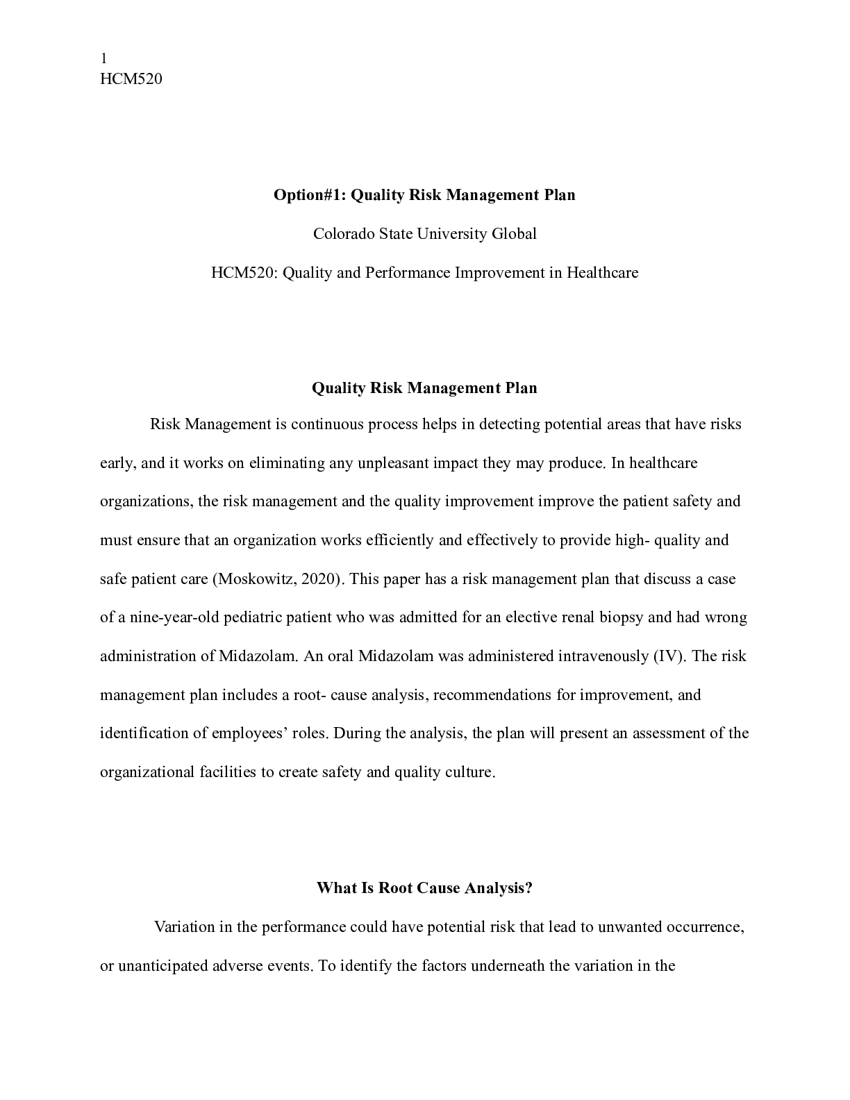 Preview of Risk management Interim Bullitine .doc  HCM520  Option#1: Quality Risk Management Plan  Co